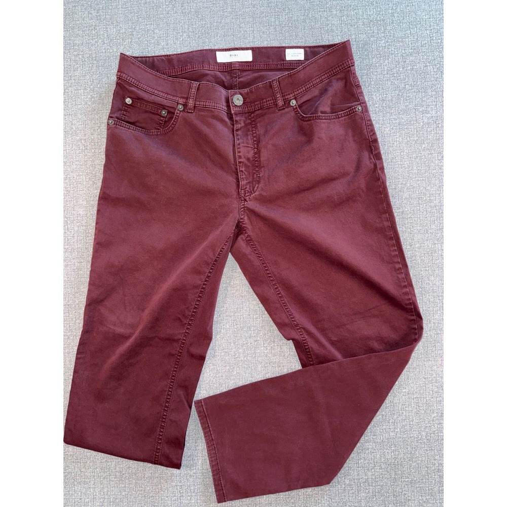 Brax Cooper Fancy Mens Regular Fit Pants Burgundy Maroon Chino 34x27.5"